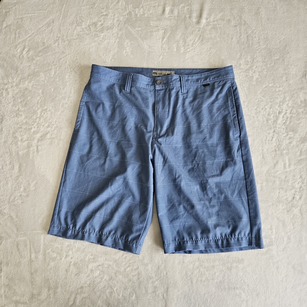Travis Mathew Sport Performance Polyester Blue Stripe Golf Shorts Men's Sz 34